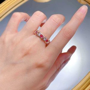 Designer Light Luxury Instagram Style Brand Cross Full Diamond Open Ring Womens Blue Set Pink Crystal BL4B