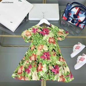 Новые девушки юбка Begonia Flower Print Платье платья размер 100-160 см. Детская дизайнерская одежда Летняя круглая шея детская вечеринка 24 мая