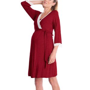 Kadın Analık Robe Nightgown Gebelik Hemşirelik Nightwear Dantel Places ile Ayarlanabilir Kemer Pama Elbise Gebelik Giysileri L