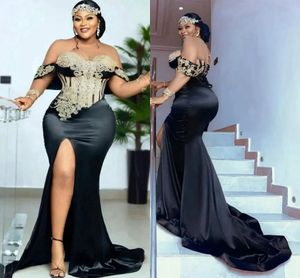 Plus -storlek Black African Aso Ebi Prom -klänningar för svarta kvinnor Mermaid Appliced ​​Spets High Split Eevning Formell klänning för speciella tillfällen andra recetion klänningar