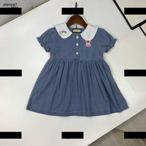 Top Designer kids denim dress Cute Rabbit Embroidery Girl Dress Size 90-140 CM high quality lapel Skirt Summer product May13
