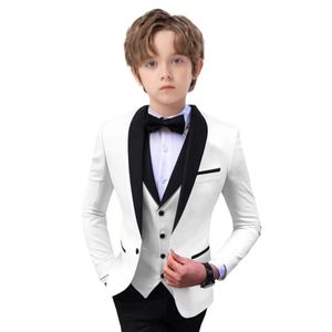 Stylish Slim Fit Boys Suit Set 3 Pieces Tuxedo för formellt tillfälle Blazer Vest och Pants Kids Outfit för Wedding Prom Fast Ship 240520