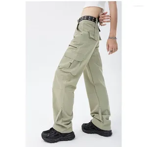 Women's Pants Vintage Light Green Overalls Jeans Fashion Trousers Hip Hop High Waist Wide Leg Casual Cargo Straight Streetwear