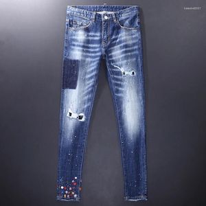 Men's Jeans Street Fashion High Quality Retro Light Blue Elastic Tight Split Embroidery Designer Hip Hop Brand Pants