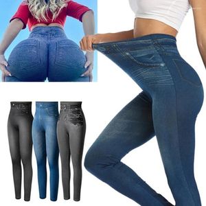 Women's Leggings Slim Women Faux Denim Jeans Fashion Fitness High Waist Pencil Pants Skinny Female Workout Running