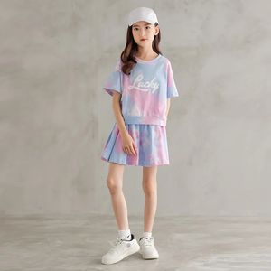 Летняя детская девочка для гольфа теннисная одежда набор для детской галстук краситель и юбки 2 штуки подростки подростковые наряды.