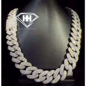 Hip Hop Jewelry White Gold Iced Out 4 Row Miami Halsband Sier VVS Moissanite Diamond Prong Set Cuban Link Chains