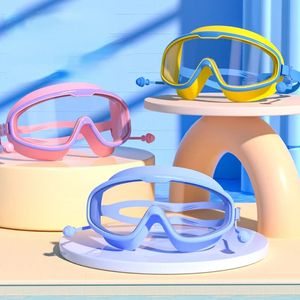 Big Frame Swimming Goggles vuxna med öronproppar Simglasögon Män kvinnor Professional HD Antifog Silicone Eyewear 240506