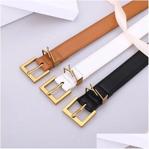 Belts Belt For Women 2 3Cm Width Luxury Designer Genuine Leather Cowe Men Designers Bronze Buckle Sier Womens Waistband Cintura Drop D Otxeu