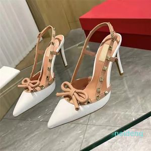 Designer -Elegant Slingbacks Women Rivets Decoration High Heel Leather Pointed Toe Casual Bow Luxury Designer Sandals Fashion Classic Party Dress Shoes