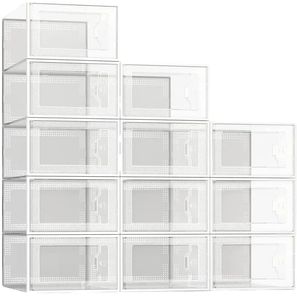 Shoe Storage Boxes Clear Plastic Stackable Shoe Organizer for Closet Foldable Shoes Containers Bins Holders 10 pcs