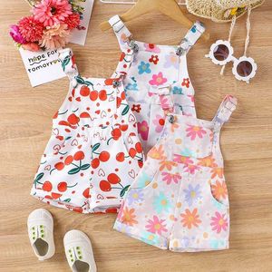 Jungenuiten 0-4y Kleinkind Girl Overall Floral Print Taschenhülsen und kurzärmeliges Jumpsuit Childrens Game Set Baby Sommerkleidung Y24052068S4