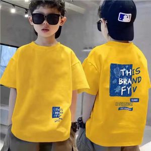 T-shirts Summer Summer Crianças Camiseta de letra impressa de camiseta curta T-shirt Top-shirt Roupas 100% de algodão puro O-gola childrens T-shirt J240518