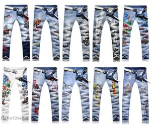 Novelty Soft Cotton Printed Jeans Pants for Men Slim Fit Personality Drawing Straight Trousers Skinny Stretch249f2002735