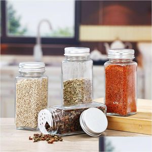 Andra kök Storage Organization Glass Spice Jars tomma kryddor Organiserburkbehållare med bambulock kryddor container droppe dhbzz