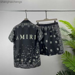 Trendy branded 1to1 Amirirs shirts designer high quality men polo shirts Fashionable and trendy European brand summer short sleeved shirt and shorts set with 3D