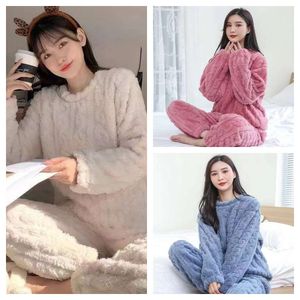 Autumn Winter Coral Veet Pamas Women's Long Sleeved Thickened Homewear Comfort Cotton Wool Plus Size Fashion Suit Christmas L2405