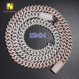 Cheap Price 3Rows 15MM Moissanite Link Chains Hip Hop Iced Out Jewelry Sier Thick Cuban Chain Men Necklace Bracelet