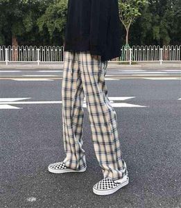 Houzhou Plaid Pants Men Streetwear Baggy Fashion Wide Leg Checked byxor Male Summer Loose Casual Harajuku Korean Streetwear G226204854