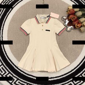 Top kids Elastic cuffs design dress Girl Single breasted decorative Polo dress high quality Summer lapel Pleated skirt #Multiple product