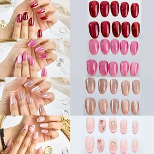 40pcs gatos de olho de gato prensado em unhas longas magnéticas coloridas mola colorida ética estática falsa dicas de unhas full shighty for women 240520