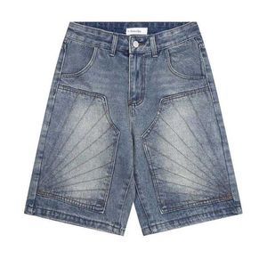 Men's Shorts Hip Hop Wash Patch Denim Fashion Blue Vintage Jeans Mens Hi Street Q240520