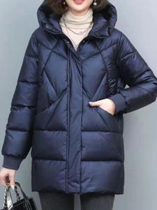 Women's Trench Coats Glossy Cotton Filler Jacket Mid-length 2024 Winter Blue Parker Warm Middle-aged Mother Urban Leisure Coat