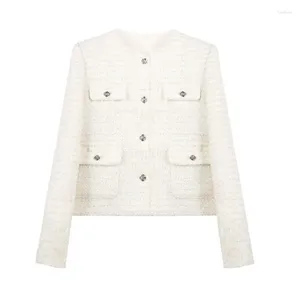 Kadın ceketleri kaba yün ceket klasik tek parça sonbahar/kış çok yönlü beyaz dokuma düz renk üst