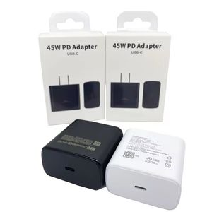 EU US PULG WALL SUPER Snabb laddare USB C för Samsung PD 45W Chargers Galaxy S20/S20 21 Ultra/Note10/Note 10 Plus TA845 med förpackningsbox