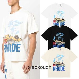 Rhude High end designer T shirts for Meichao Coconut Racing Print High Street Oversize Casual Short Sleeve T-shirt for Men and Women With 1:1 original labels