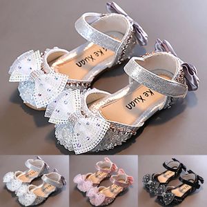 Fashion Spring And Summer Girls Sandals Dress Performance Dance Shoes Mesh Pearl Rhinestone Bow Ribbon Flip Flops Kids Bulk 240507