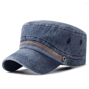 Basker vintage herr armé hatt platt topp tvättad snapback baseball cap fast färg sol visir kepsar kadett andningsbar justerbar