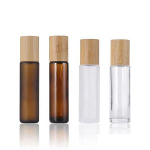 Rulla på flaskor grossistglas eterisk olja med rostfritt stål rullbollar och bambu lock 5 ml 10 ml 15 ml påfyllningsbar per prov bot dh9xe