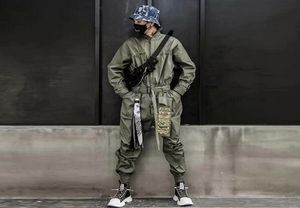 Cool 2020 Hip Hop Streetwear Jumpsuits Men Ribbon Embroidered Cargo Pants Long Sleeve Rompers Joggers Techwear Men2845058