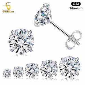 Brincos de garanhão de 2-6mm de zircão branco G23 Ear titânio Piercing hipoalergênico Bright Crystal Classic Men jóias para mulheres pequenos presentes