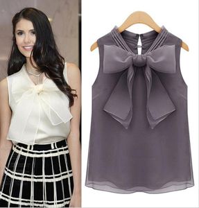 Europe Station 2016 Summer New Ladies Tops Bluzki Big Bow Organza Sleveless Shirt Casual Loose Bluzki dla kobiet9332056