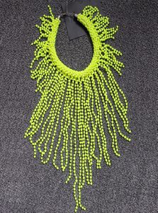 European Fashion Neon Yellow Statement Women Long Beading Chokers Star Punk Fluorescence Chunky Tassels Bead Chains Necklace9945278