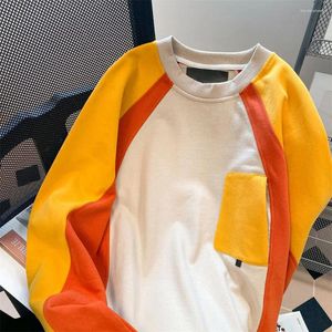 Kvinnors hoodies pullover hoodie skarvad kontrastfärg långärmad t-shirt tröja män kvinnor avancerad design nisch raglan topp freshing