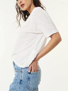 여자 T 셔츠 2024 여름 여성 스타 펜던트 Tshirts 리넨 V- 넥 Lightweight Lockable Multi-Color Femal Sleeve Tees