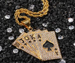 Ny anlända iced Put Full Diamond Studded Playing Card rostfritt stålhänge halsband med repkedja2542795