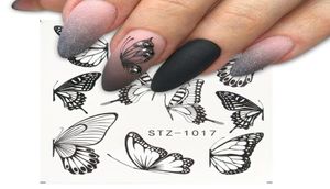 30 Style Czarne naklejenie paznokci i naklejek Kwiata niebieski kolorowy tatuaż wodny do manicure gwoździe