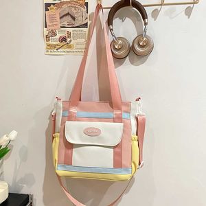 Large capacity canvas bag for women in 2024, new cute rainbow tote bag for girls, student commuting shoulder bag 240520