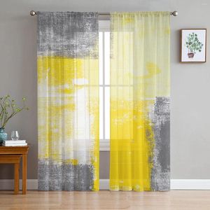 Cortina abstrata pintura a óleo de pintura geométrica cortinas amarelas para decoração de decoração de sala de estar cozinha de tule voile
