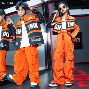 Clothing Sets Boys Hip Hop Motorcycle Jacket Joggers Girls Crop Coat Street Dance Cargo Pants Sets Kids Jazz Costumes Child Teens Streetwear Y240520LJ1O