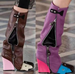 Buty 2022 Autumn Catwalk Kobiety długie buty Retro Luksusowe kwadratowe głowica Zipper Kolan Kolan Kopanie wysokie obcas