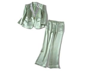 European and American women039s wear 2020 winter new style Long sleeve ironing drill coat trousers Fashionable green suit2832516
