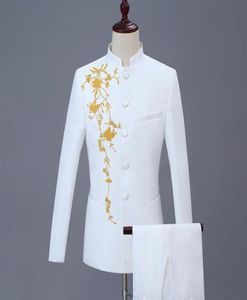 ブレザーの男性刺繍フォーマルドレス最新のコートパンツデザイン結婚スーツメンテルノマスクリーノズボンウェディングスーツメン039S WHI5663674