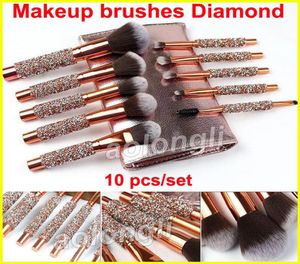 Makeup Brushes Diamond Studded brush 10pcs Set Cosmetic Brush Powder Brushes Foundation Eye Shadow Contour Concealer Blush Eyeline8837036