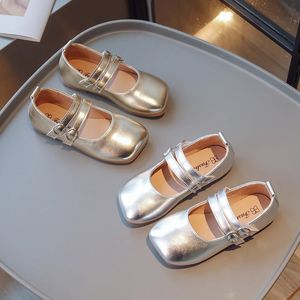 Mädchen Mary Janes schmale Band Gold Sliver Light Children Flat Schuhe 26-36 Stylish Square Toe Party flexichen Spring Kids Schuh 240518