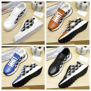 Mens Designer Shoes Leather and Re Nylon High Top Sneakers Black White Blue Brown With Metal Eyelets EMAMELED METAL Triangel Logo Outdoor Casual Shoe Storlek 38-45